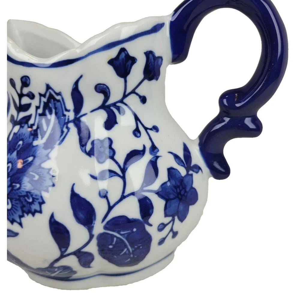 Porcelain Cobalt Blue White Wall Pocket Pitcher Vase Formalities by Baum Bros